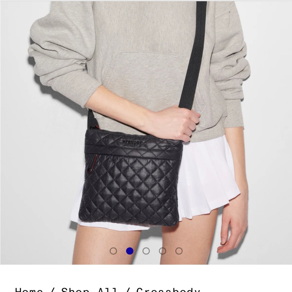 MZ Wallace Metro Quilted Black Crossbody Bag includes bonus clip on pouch.